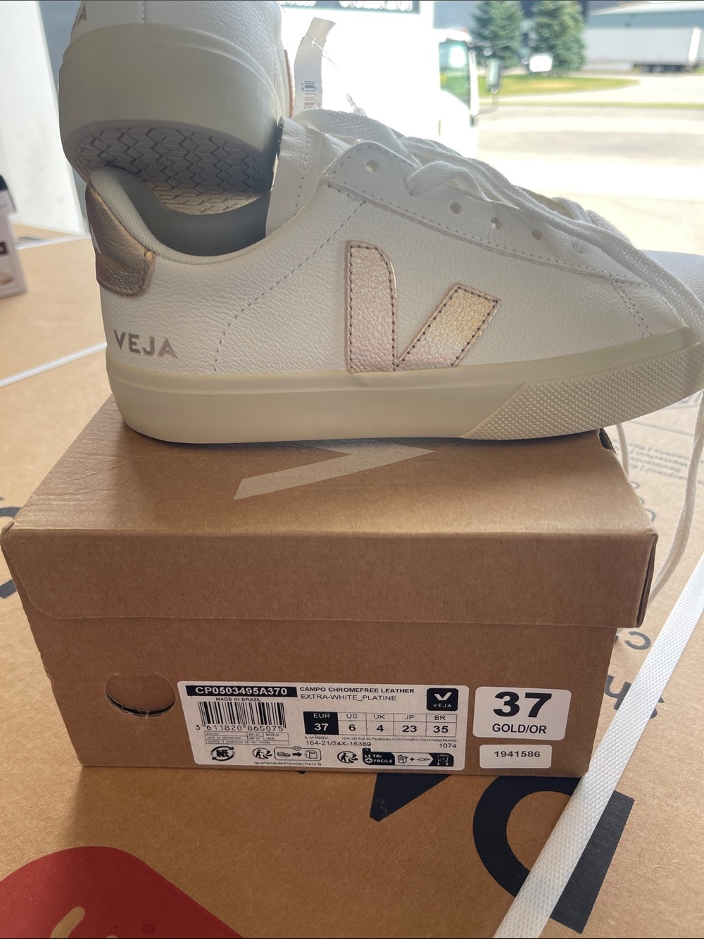 Veja White Leather Sneakers with Gold V
